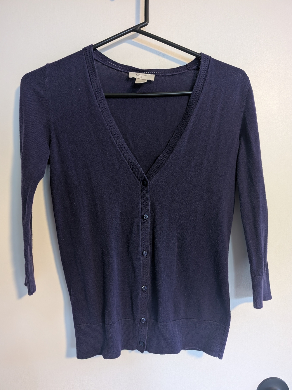 LOFT Womens Purple V-neck Button 3/4 Sleeve Cardigan Sweater